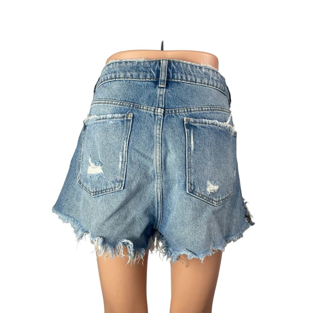 Zara Women's Blue High Waisted Distressed Wide Leg Cutoff Denim Jeans Shorts 10 - Picture 2 of 5